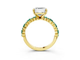 Yellow gold Asscher Cut Diamond Side Stone Solitaire Ring with Round with Green Sapphire side stone and Four-Prong Setting_3