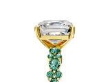 Yellow gold Asscher Cut Diamond Side Stone Solitaire Ring with Round with Green Sapphire side stone and Four-Prong Setting_5