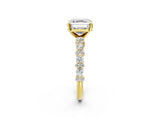 Yellow gold Asscher Cut Diamond Side Stone Solitaire Ring with Round with Moissanite side stone and Four-Prong Setting_2