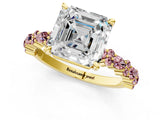 Yellow gold Asscher Cut Diamond Side Stone Solitaire Ring with Round with Morganite side stone and Four-Prong Setting_1