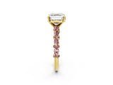 Yellow gold Asscher Cut Diamond Side Stone Solitaire Ring with Round with Morganite side stone and Four-Prong Setting_2
