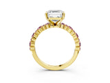 Yellow gold Asscher Cut Diamond Side Stone Solitaire Ring with Round with Morganite side stone and Four-Prong Setting_3
