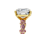 Yellow gold Asscher Cut Diamond Side Stone Solitaire Ring with Round with Morganite side stone and Four-Prong Setting_5