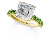 Yellow gold Asscher Cut Diamond Side Stone Solitaire Ring with Round with Peridot side stone and Four-Prong Setting_1