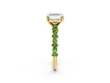 Yellow gold Asscher Cut Diamond Side Stone Solitaire Ring with Round with Peridot side stone and Four-Prong Setting_2