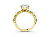 Yellow gold Asscher Cut Diamond Side Stone Solitaire Ring with Round with Peridot side stone and Four-Prong Setting_3