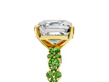 Yellow gold Asscher Cut Diamond Side Stone Solitaire Ring with Round with Peridot side stone and Four-Prong Setting_5