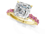 Yellow gold Asscher Cut Diamond Side Stone Solitaire Ring with Round with Pink Sapphire side stone and Four-Prong Setting_1