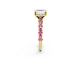 Yellow gold Asscher Cut Diamond Side Stone Solitaire Ring with Round with Pink Sapphire side stone and Four-Prong Setting_2