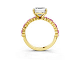 Yellow gold Asscher Cut Diamond Side Stone Solitaire Ring with Round with Pink Sapphire side stone and Four-Prong Setting_3