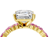Yellow gold Asscher Cut Diamond Side Stone Solitaire Ring with Round with Pink Sapphire side stone and Four-Prong Setting_4