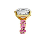 Yellow gold Asscher Cut Diamond Side Stone Solitaire Ring with Round with Pink Sapphire side stone and Four-Prong Setting_5