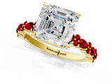 Yellow gold Asscher Cut Diamond Side Stone Solitaire Ring with Round with Ruby side stone and Four-Prong Setting_1