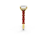 Yellow gold Asscher Cut Diamond Side Stone Solitaire Ring with Round with Ruby side stone and Four-Prong Setting_2