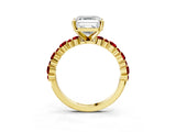 Yellow gold Asscher Cut Diamond Side Stone Solitaire Ring with Round with Ruby side stone and Four-Prong Setting_3