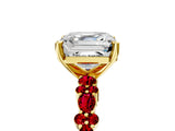 Yellow gold Asscher Cut Diamond Side Stone Solitaire Ring with Round with Ruby side stone and Four-Prong Setting_5