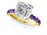 Yellow gold Asscher Cut Diamond Side Stone Solitaire Ring with Round with Tanzanite side stone and Four-Prong Setting_1