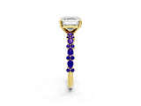 Yellow gold Asscher Cut Diamond Side Stone Solitaire Ring with Round with Tanzanite side stone and Four-Prong Setting_2