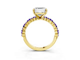 Yellow gold Asscher Cut Diamond Side Stone Solitaire Ring with Round with Tanzanite side stone and Four-Prong Setting_3