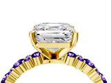 Yellow gold Asscher Cut Diamond Side Stone Solitaire Ring with Round with Tanzanite side stone and Four-Prong Setting_4