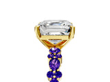 Yellow gold Asscher Cut Diamond Side Stone Solitaire Ring with Round with Tanzanite side stone and Four-Prong Setting_5