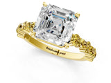 Yellow gold Asscher Cut Diamond Side Stone Solitaire Ring with Round with Yellow Sapphire side stone and Four-Prong Setting_1