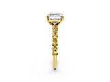 Yellow gold Asscher Cut Diamond Side Stone Solitaire Ring with Round with Yellow Sapphire side stone and Four-Prong Setting_2