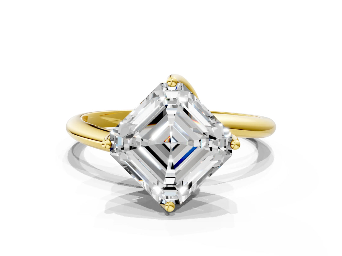 Yellow gold Asscher Cut Diamond Solitaire Engagement Ring with Four-Prong Setting and Classic Band_53