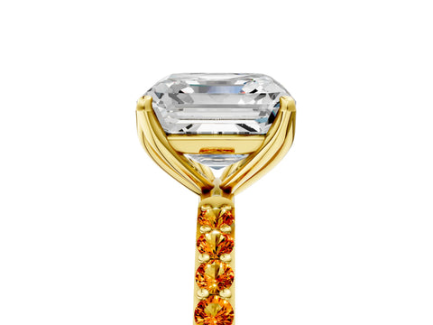 Yellow gold Asscher Cut Diamond Solitaire Engagement Ring with Round with Citrine side stone Pavé Band and Prong Setting_5