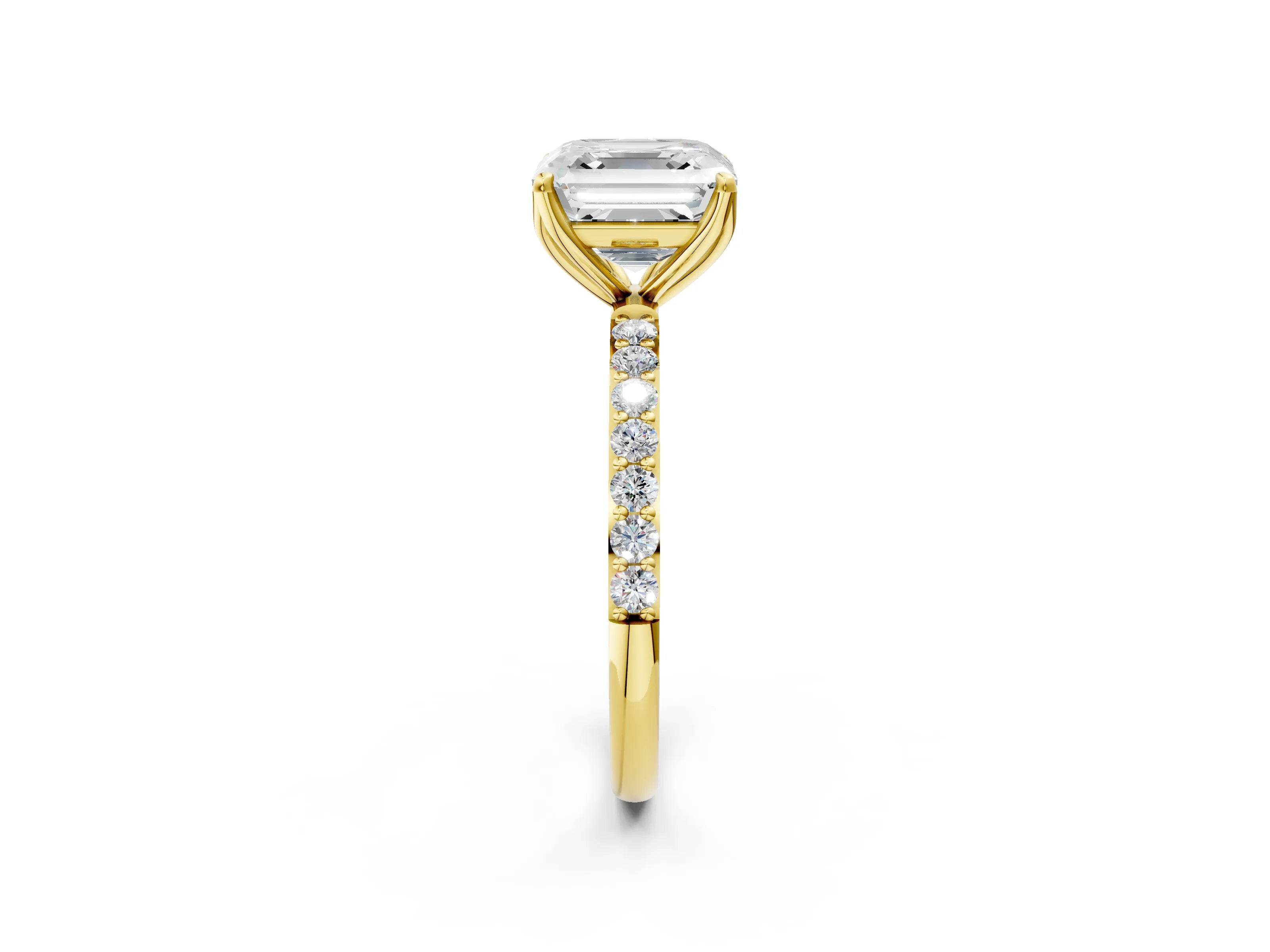 Yellow gold Asscher Cut Diamond Solitaire Engagement Ring with Round with Moissanite side stone Pavé Band and Prong Setting_2