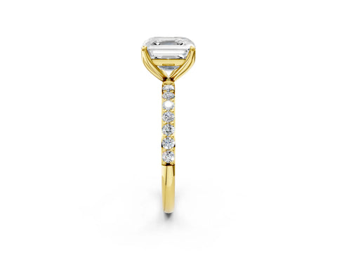 Yellow gold Asscher Cut Diamond Solitaire Engagement Ring with Round with Moissanite side stone Pavé Band and Prong Setting_2