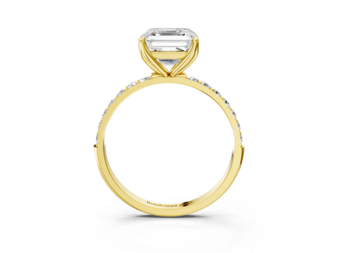 Yellow gold Asscher Cut Diamond Solitaire Engagement Ring with Round with Moissanite side stone Pavé Band and Prong Setting_3