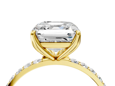 Yellow gold Asscher Cut Diamond Solitaire Engagement Ring with Round with Moissanite side stone Pavé Band and Prong Setting_4