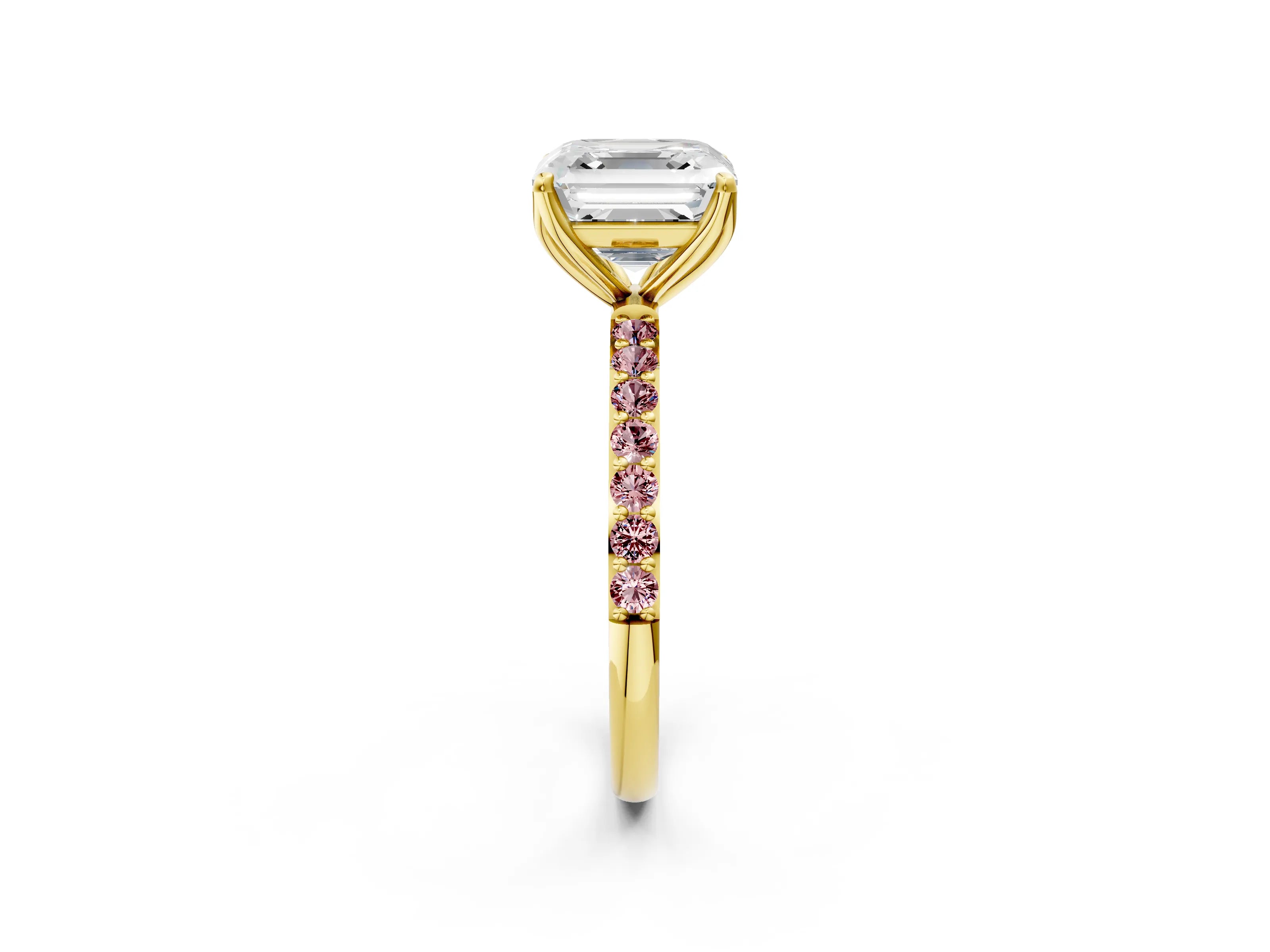 Yellow gold Asscher Cut Diamond Solitaire Engagement Ring with Round with Morganite side stone Pavé Band and Prong Setting_2