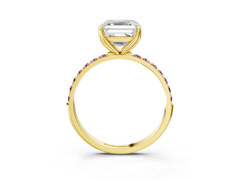 Yellow gold Asscher Cut Diamond Solitaire Engagement Ring with Round with Morganite side stone Pavé Band and Prong Setting_3
