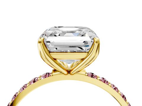 Yellow gold Asscher Cut Diamond Solitaire Engagement Ring with Round with Morganite side stone Pavé Band and Prong Setting_4