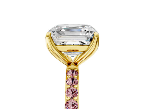 Yellow gold Asscher Cut Diamond Solitaire Engagement Ring with Round with Morganite side stone Pavé Band and Prong Setting_5