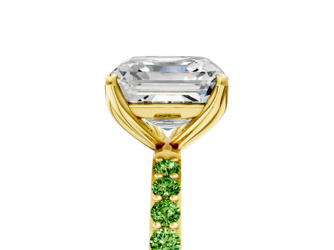 Yellow gold Asscher Cut Diamond Solitaire Engagement Ring with Round with Peridot side stone Pavé Band and Prong Setting_5