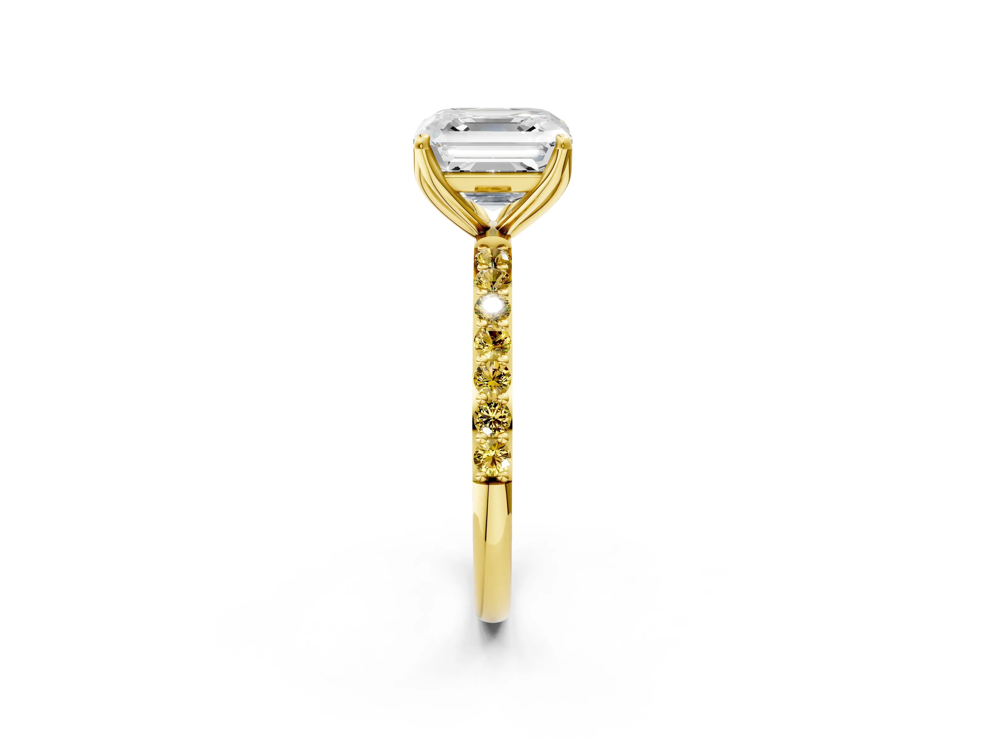 Yellow gold Asscher Cut Diamond Solitaire Engagement Ring with Round with Yellow Sapphire side stone Pavé Band and Prong Setting_2