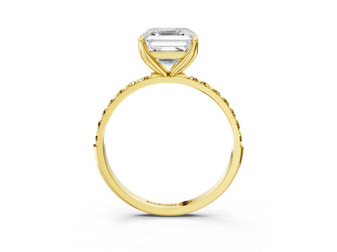 Yellow gold Asscher Cut Diamond Solitaire Engagement Ring with Round with Yellow Sapphire side stone Pavé Band and Prong Setting_3
