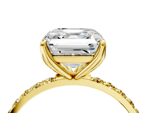 Yellow gold Asscher Cut Diamond Solitaire Engagement Ring with Round with Yellow Sapphire side stone Pavé Band and Prong Setting_4