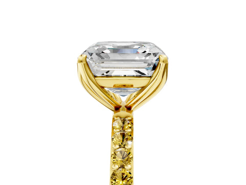 Yellow gold Asscher Cut Diamond Solitaire Engagement Ring with Round with Yellow Sapphire side stone Pavé Band and Prong Setting_5