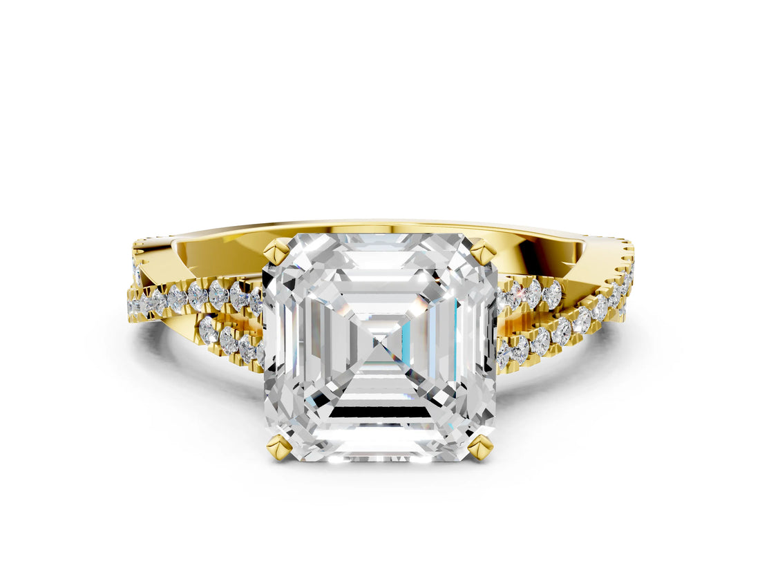 Yellow gold Asscher Cut Diamond Solitaire Engagement Ring with Twisted Pavé Band and Four-Prong Setting_50