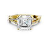 Yellow gold Asscher Cut Diamond Solitaire Engagement Ring with Twisted Pavé Band and Four-Prong Setting_50