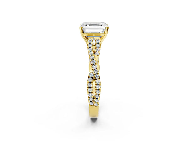 Yellow Gold Asscher Cut Solitaire Engagement Ring Setting with Twisted Split Pave Band