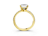 Yellow gold Asscher Cut Diamond Solitaire Pavé Engagement Ring with Round Band and Prong Setting_17