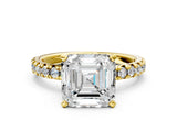 Yellow gold Asscher Cut Diamond Solitaire Pavé Engagement Ring with Round Band and Prong Setting_44
