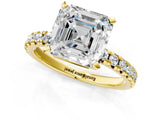 Yellow gold Asscher Cut Diamond Solitaire Pavé Engagement Ring with Round Band and Prong Setting_81