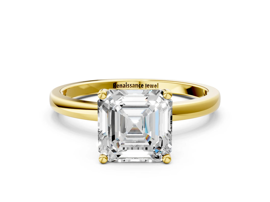 Yellow gold Asscher Cut Diamond Solitaire Ring with Classic Band and Four-Prong Setting_8