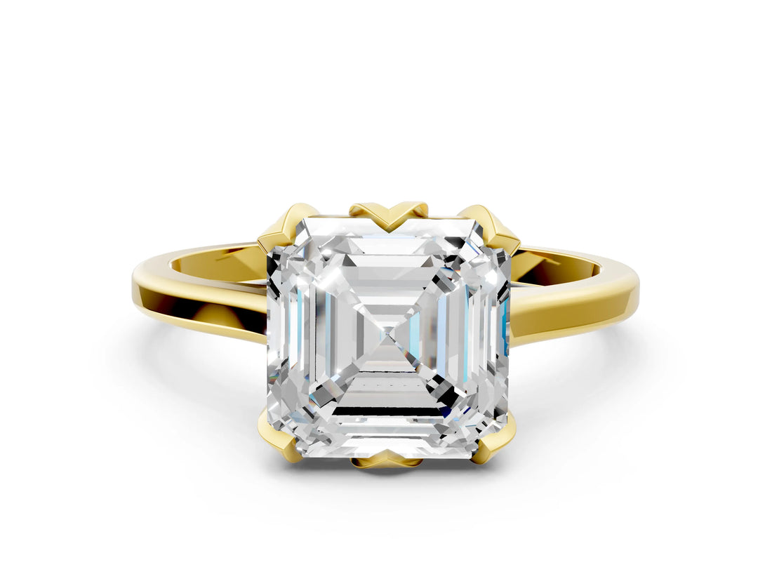 Yellow gold Asscher Cut Diamond Solitaire Ring with Flower Prong Setting and Classic Band_36